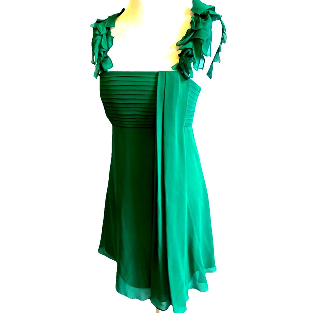 Y2K Forest Fairy SILK Dress Emerald Green Lace Ruffles IVY Prom Tinker bell Sz 2